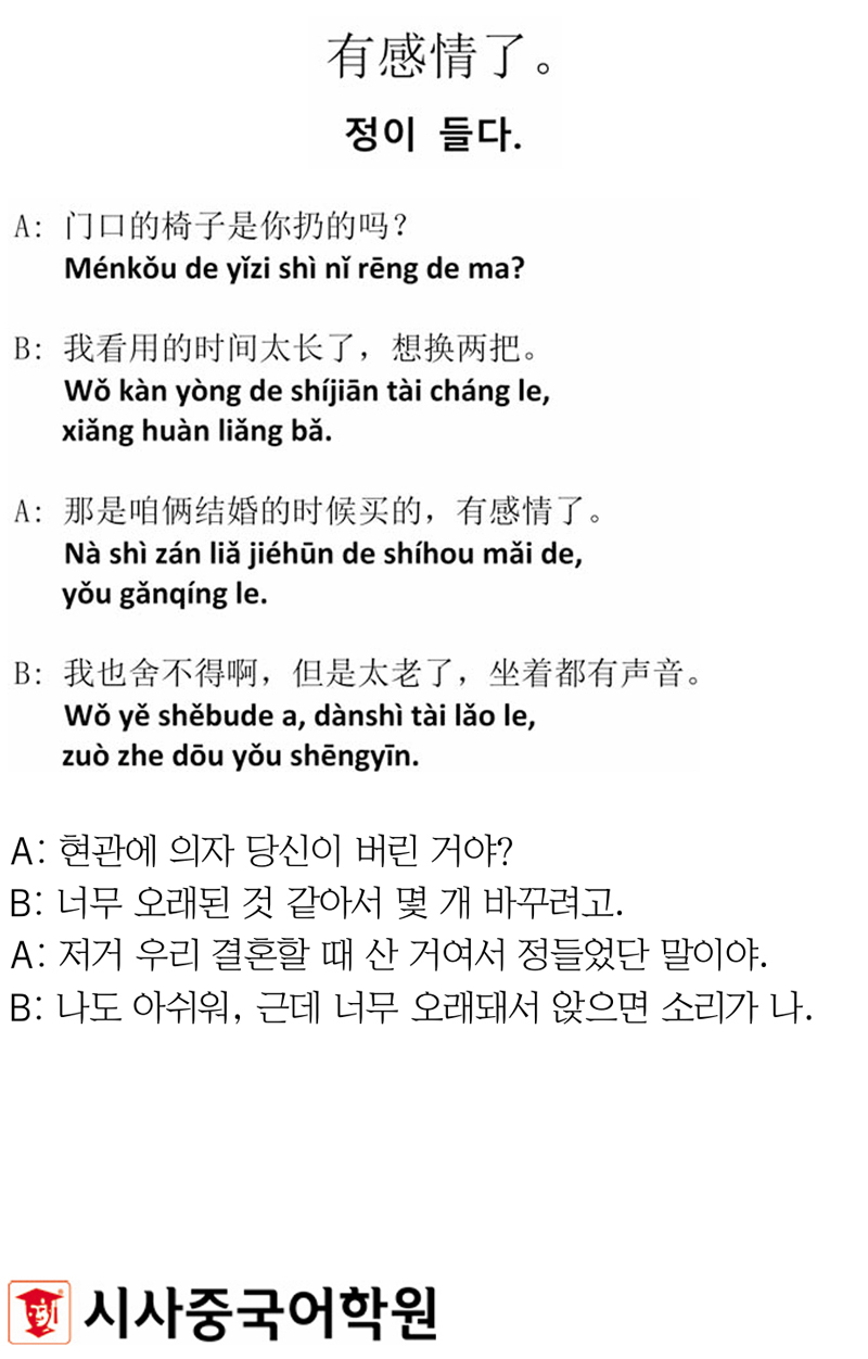 [시사중국어학원의 리얼 중국어 회화] 정이 들다.