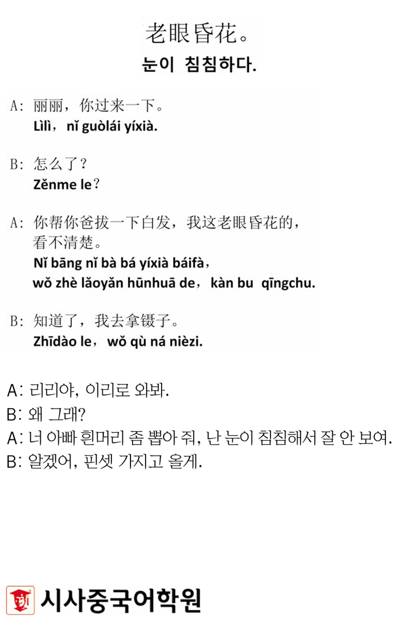 [시사중국어학원의 리얼 중국어 회화] 눈이 침침하다.