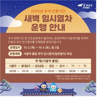 공항철도, 추석 연휴 2∼4일 서울역 출발 첫차 임시운행