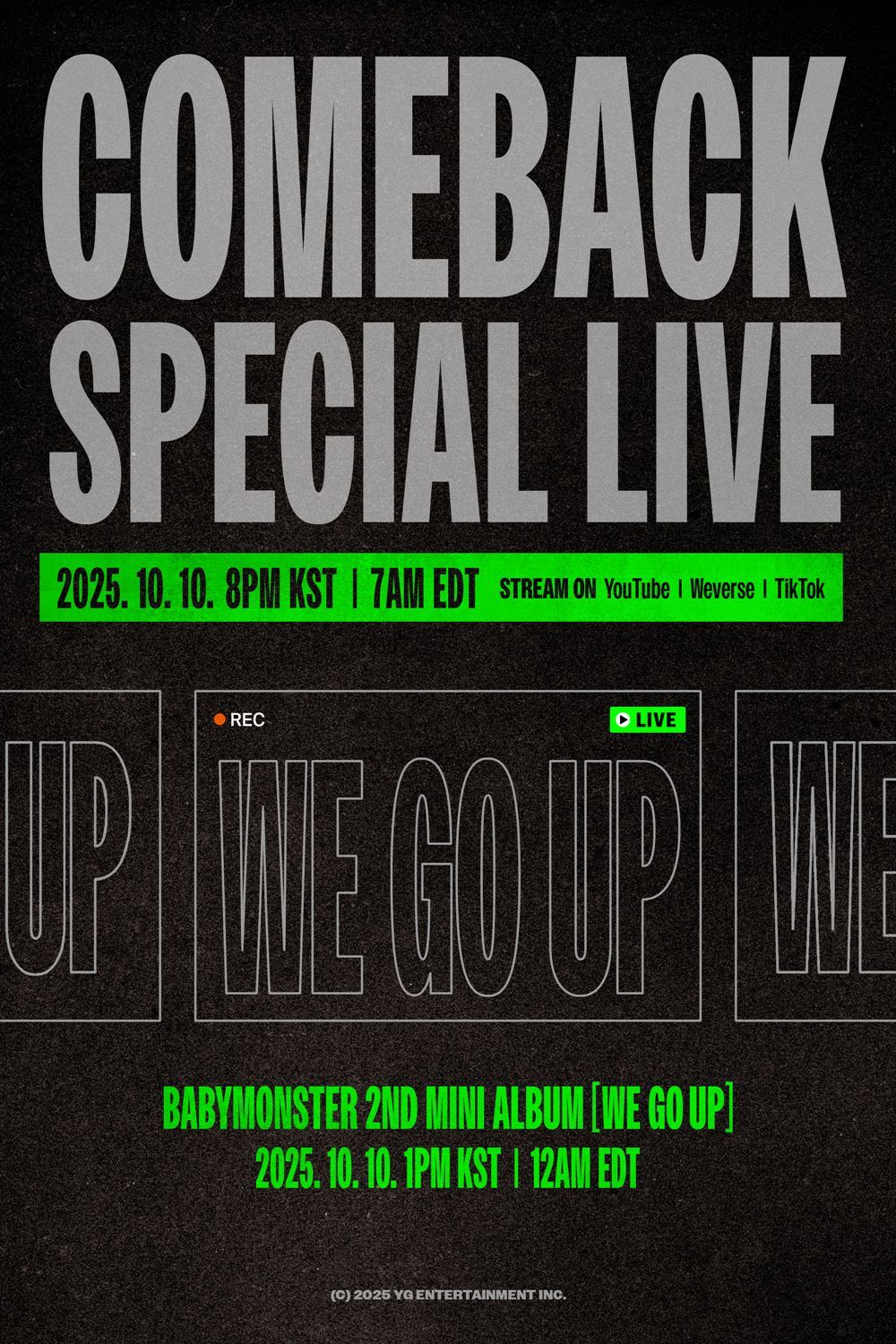 베이비몬스터, 10월 10일 오후 8시 ‘컴백 스페셜 라이브’ 출격