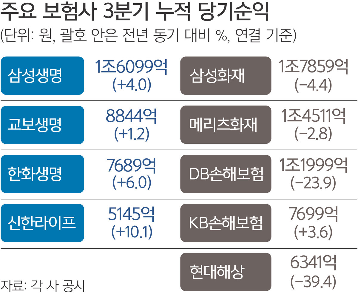 실적 악화 손보업계… 메리츠·KB 약진 두드러져