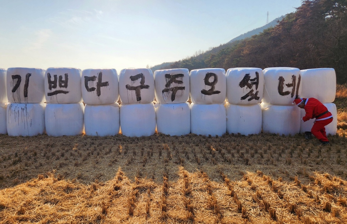 쌍산 김동욱 서예가, 포항서 이색 퍼포먼스… "들판 위 성탄 메시지" 전해