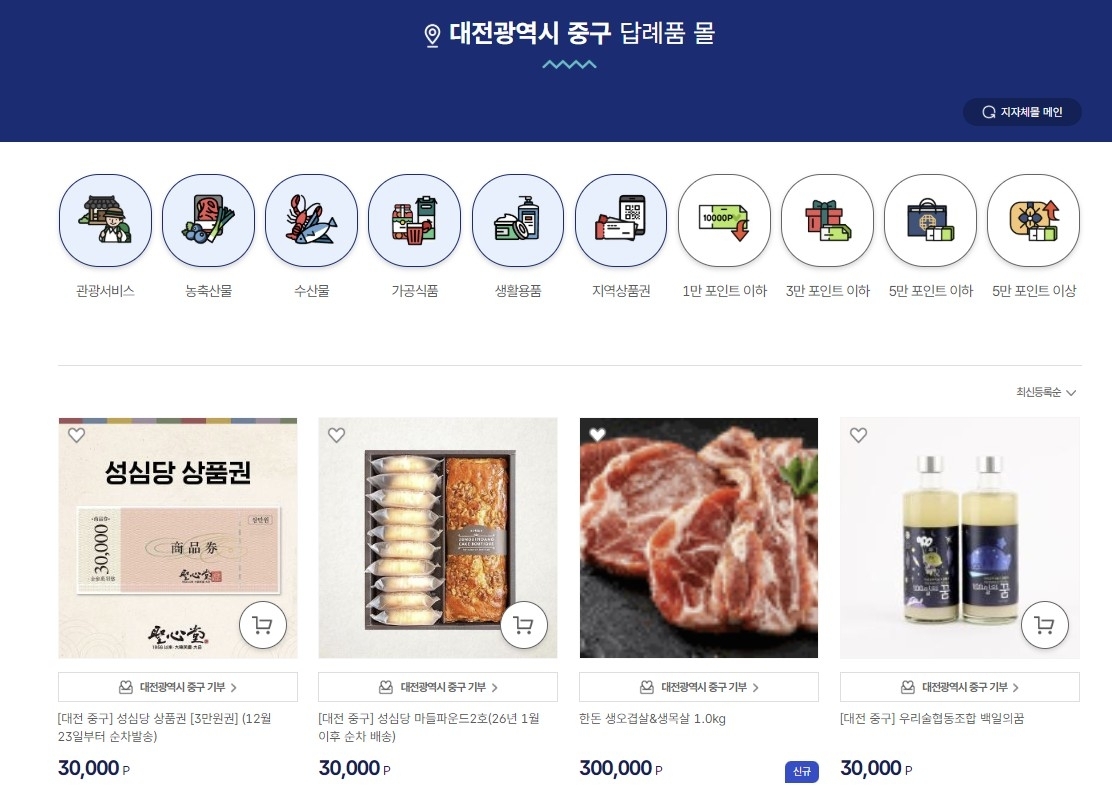 대전 중구 고향사랑기부금 31억 돌파… 답례품은 성심당 ‘압도적’