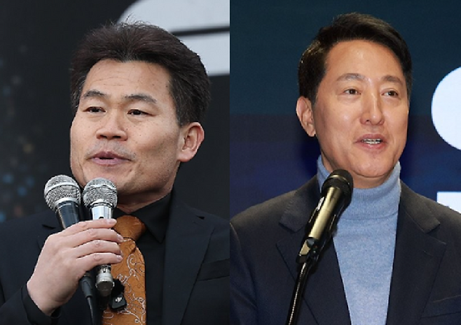 보수 유튜버 전한길씨(왼쪽)와 오세훈 서울시장. 연합뉴스