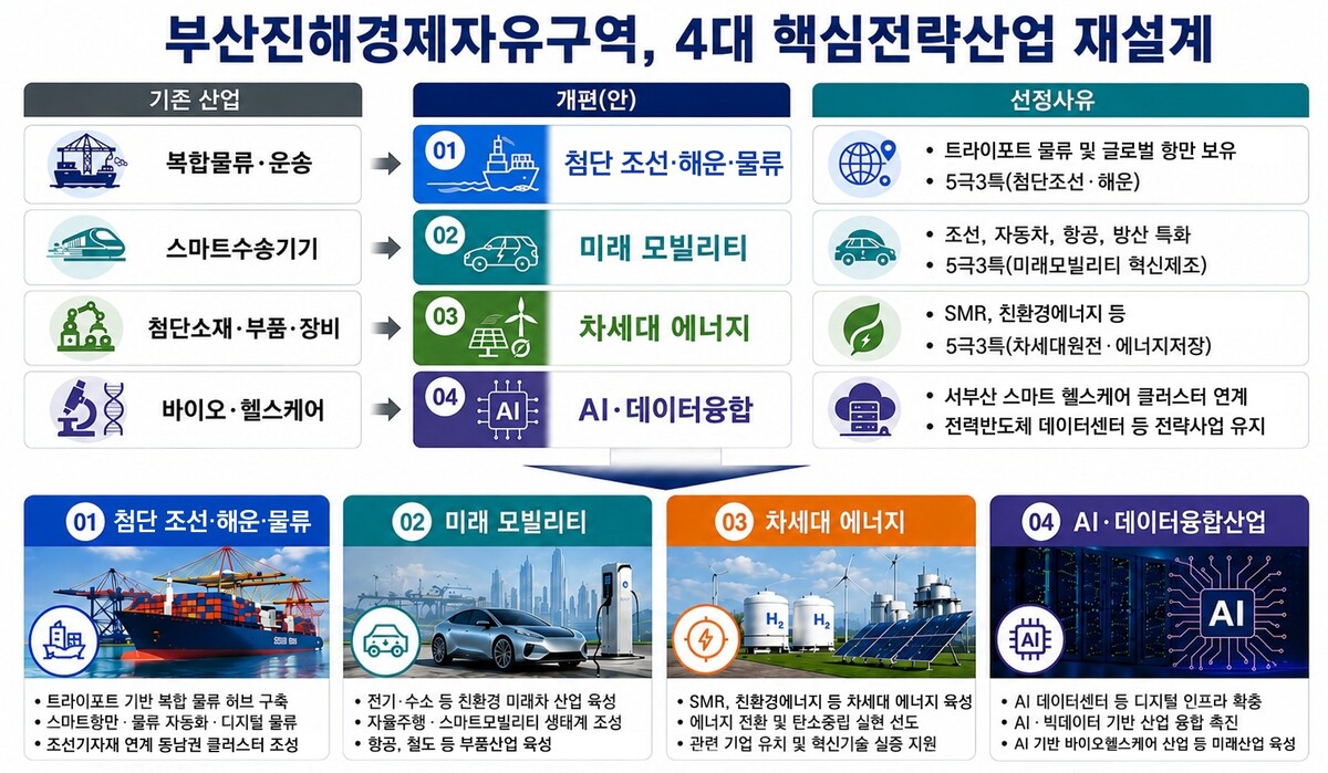 부산진해경자구역, 미래산업 4대 축 재편